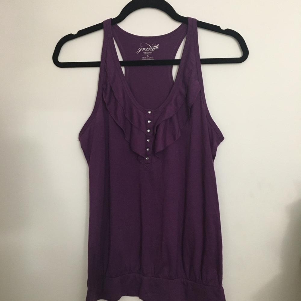 NWOT purple button ruffle tank
